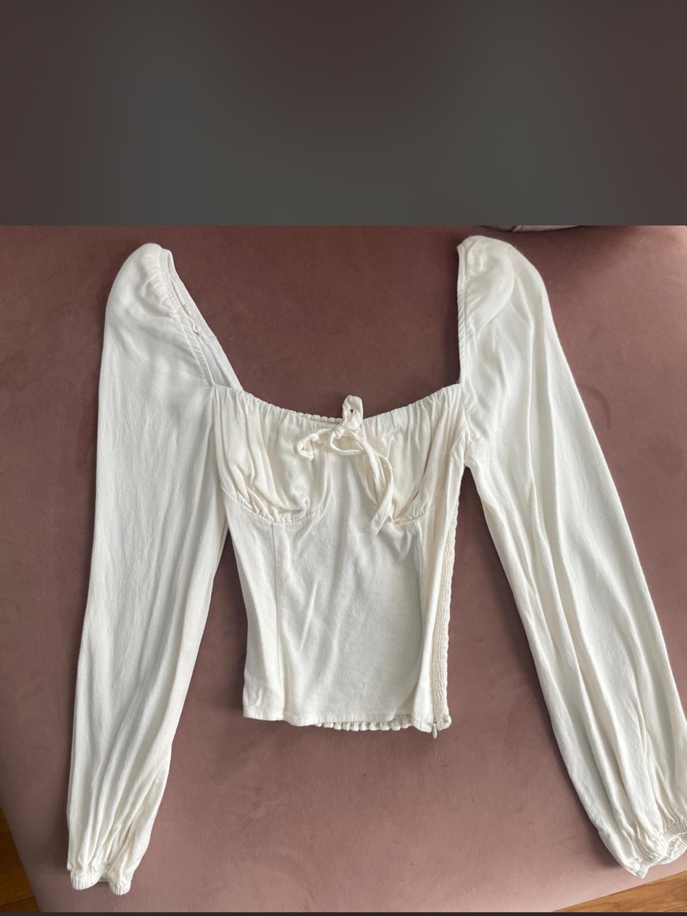 Reformation Cream Square-Neck Tie Front Long Sleeve Top